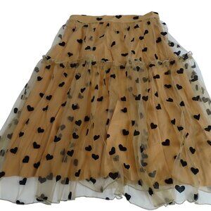 Shein Burnout Heart Layered Mesh Skirt Flowy Women Size L US 8-10 Zipper Closure